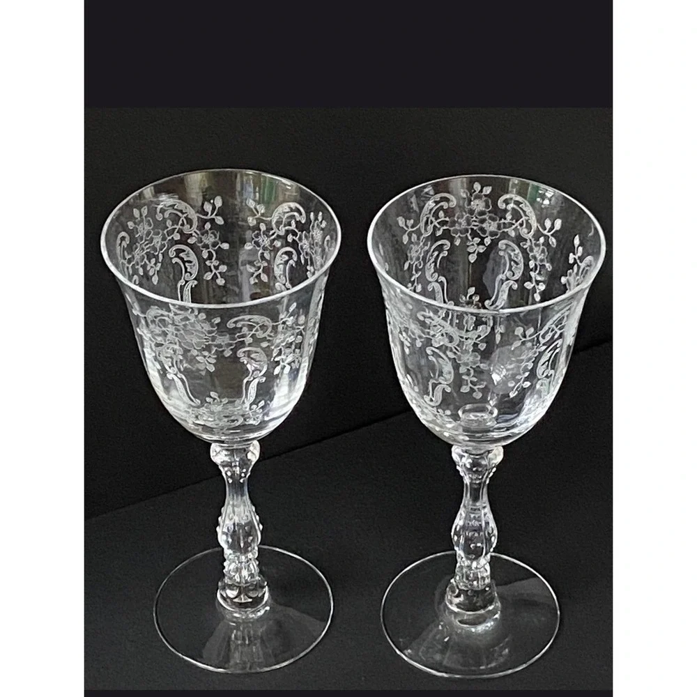 Fostoria Navarre Cordial Goblet Clear Etched Crystal 1 oz Set of 2